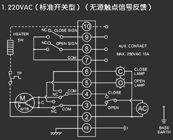 220VAC標準開關型<a href='http://www.www.tsjdt.cn/Product/diefa/diandongdiefa/' target='_blank'>電動<a href='http://www.www.tsjdt.cn/Product/diefa/' target='_blank'>蝶閥</a></a>接線圖