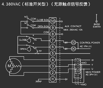 380VAC標準開關型<a href='http://www.www.tsjdt.cn/Product/diefa/diandongdiefa/' target='_blank'>電動<a href='http://www.www.tsjdt.cn/Product/diefa/' target='_blank'>蝶閥</a></a>接線圖
